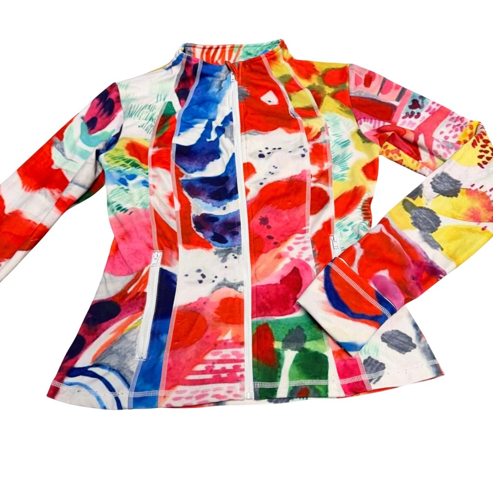 Katie Kortman Womens Small Abstract Watercolor Performance Jacket Full Zip